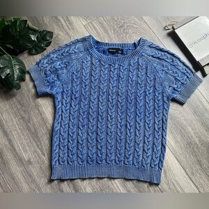 Akaiv Vibrant Blue 100% Cotton Cable Knit Short Sleeve Sweater Top. Size S